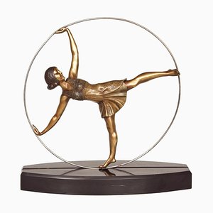 French Art Deco Bronze Figure of Hoop Dancer by Alexander Kelley, 1920s