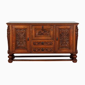 Credenza in quercia intagliata a mano, Danimarca, anni '40