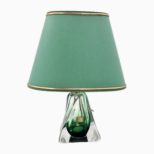 Table Lamp with Lampshade in Green Crystal from Val Saint Lambert
