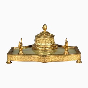Calamaio antico, portapenne o portapenne in bronzo dorato, fine XIX secolo