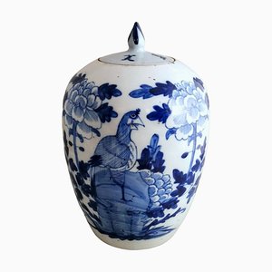 Zenzero in porcellana con coperchio e decorazioni blu cobalto, Cina, 1862