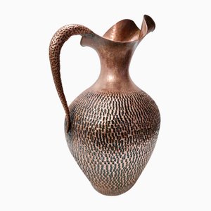 Large Vintage Italian Embossed Copper Pitcher Vase by Egidio Casagrande, 1950s