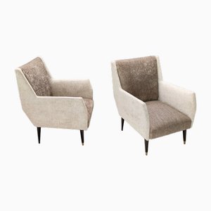 Italian Pearl Grey and Taupe Velvet Armchairs by Carlo De Carli, Set of 2