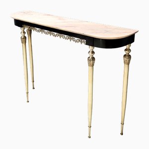Vintage Ebonized Beech Console Table with Portuguese Pink Marble Top, 1960s