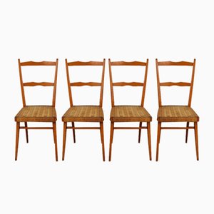 Vintage Dining Chairs in Beech & Woven Rope, 1950s, Set of 4