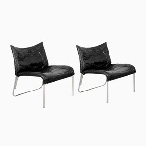 Mid-Century Scandinavian Modern Black Patchwork Leather Lounge Chairs from Ikea, 1980s, Set of 2