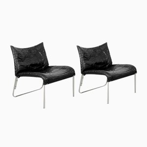 Set of Mid-Century Scandinavian Modern Black Patchwork Leather Lounge Chairs from Ikea, 1980s