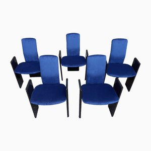 Black Lacquered Wood and Electric Blue Velvet Dining Chairs from Arflex, 1960s, Set of 6