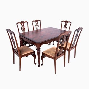 Antique Dining Table & Chairs, Western Europe, 1890s, Set of 7