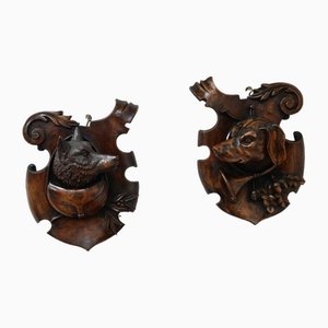 Antique Black Forest Trophy Wall Plaques, 1800s, Set of 2