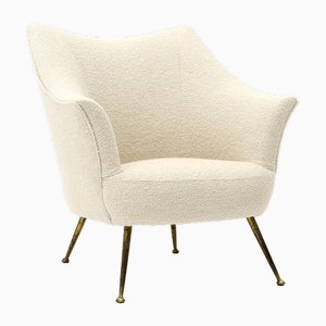 Armchair with Brass Legs and Bouclé Wool Fabric, 1950s
