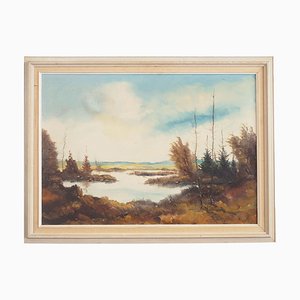 Scandinavian Artist, The Autumn Pond, 1970s, Oil on Canvas, Framed