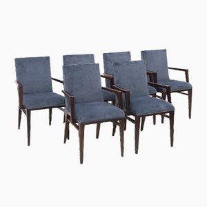 Stühle aus Holz & Samt, 1970er, 6er Set