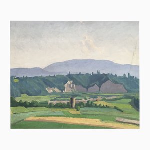 Louis Henri Salzmann, Paysage de la campagne genevoise et du Jura, Huile sur Bois