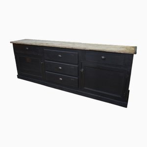Black Patinated Fir Buffet with 5 Drawers & 2 Doors, 1950s