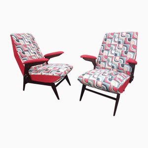 Mahogany & Optical Fabric Lounge Chairs by Vittorio Dassi for Dassi, 1950s, Set of 2