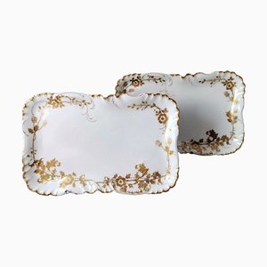 French White Porcelain Trays with Gold Decoration Trays from Haviland & Co Limoges, 1902, Set of 2