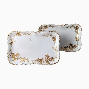 French White Porcelain Trays with Gold Decoration from Haviland & Co Limoges, 1902, Set of 2