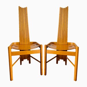 Vintage Brutalist Curved Oak Dining Chairs from Allmilmö, 1980s, Set of 4