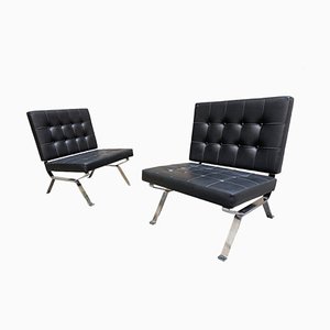 Model Dione Lounge Chairs in Black Eco-Leather by Gastone Rinaldi for Rima, 1970s, Set of 2