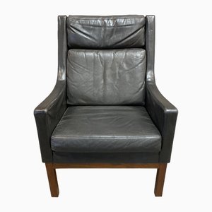 Scandinavian Black Leather Lounge Chair, 1950
