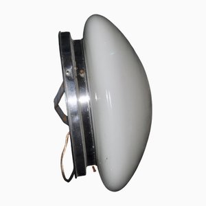 Lampada da soffitto in vetro bianco e metallo cromato, anni '60