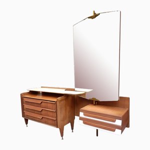 Mahogany & Marble Dressing Table with Brass Legs by Vittorio Dassi for Dassi, 1950s