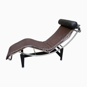 Schwarzes LC4 Modell Chaise Lounge aus Leder von Le Corbusier für Cassina, 1970er