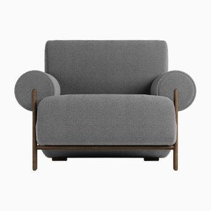 Paloma Armchair in Boucle Dark Brown and Smoked Oak Designed by Bernhardt & Vella for Collector