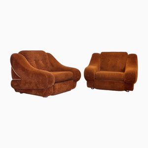 Set of Fabric & Steel Lounge Chairs, 1970s
