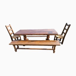 Farm Table in Oak with Chairs and Benches, Set of 5