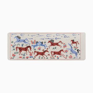 Suzani Wandteppich mit Pferdemotiv, tierischer bildlicher Seide auf Seide Suzani Wandbehang Dekor und Tischläufer 18 X 44
