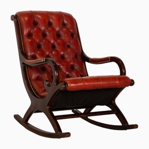 Red Leather Chesterfield Rocking Armchair