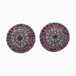 Boucles d'Oreilles en Or Rose et Argent, 1960s, Set de 2