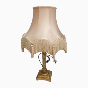 Vintage Brass Table Lamp with Tassel Fringe Lampshade, 1960s