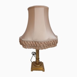 Vintage Messing Tischlampe mit Fransen Lampenschirm, 1960er