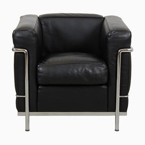 Lc2 Armchair in Black Leather by Le Corbusier for Cassina