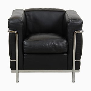 Lc2 Armlehnstuhl aus schwarzem Leder von Le Corbusier für Cassina