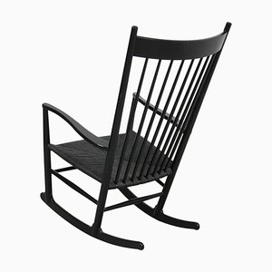 J16 Rocking Chair in Black-Framed Oak & Natural Wicker by Hans J Wegner for Fredericia, 1940s