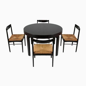Italian Black Lacquered Dining Set, 1970s, Set of 5