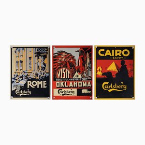 Plaques en Émail par Carlsberg, Danemark, 1950s, Set de 3