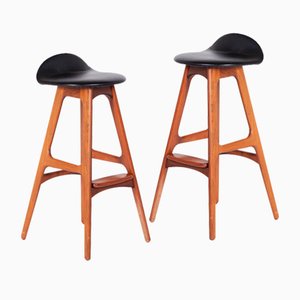 Bar Stools in Leather and Rosewood by Erik Buch for Oddense Møbelfabrik, 1960, Set of 2