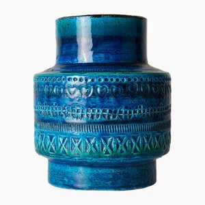 Blaue Rimini Keramikvase Aldo Londi für Bitossi, Italien zugeschrieben