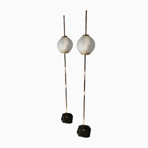 Brass Model Balloon LTE10 Floor Lamp with Beige Base by Luigi Caccia Dominioni for Azucena, 1990s