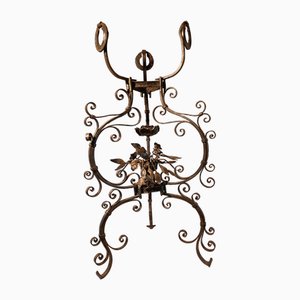 19th Century Italian Vase Holder in Wrought Iron with Floral Decorations by Alessandro Mazzucotelli