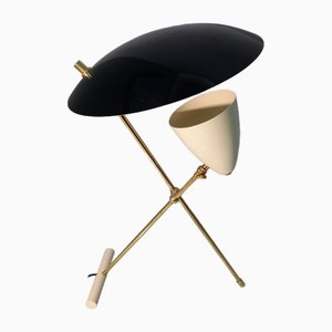 Lampe de Bureau en Laiton et Fer avec Abat-Jour Double Ajustable, 2000s