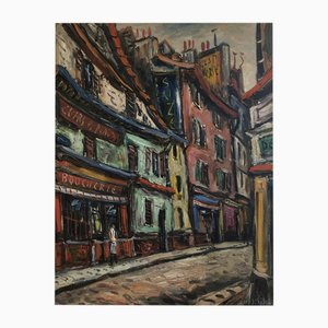 Fritz Strebel, Rue du Pot de Fer, Vieux Paris, Huile sur Bois