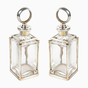 Square Section Flasks in Sterling Silver and Crystal by Lucien Falize, 1905, Set of 2