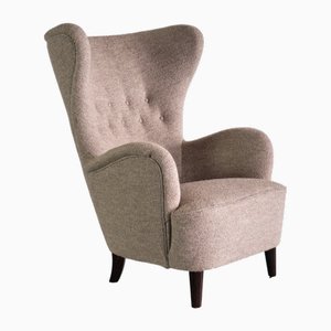 Swedish Wingback Chair in Pierre Frey Fabric and Beech by Otto Schulz for Boet, 1940s