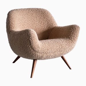 Fauteuil en Pierre Frey Bouclé et Hêtre par Gustav Bergmann, Allemagne, 1960s